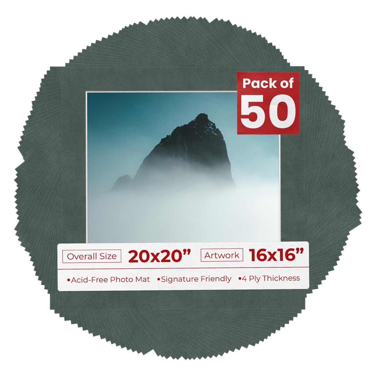 Dark Grey Suede Mat Board for 20x20 Frames - Fits 16x16 Photos